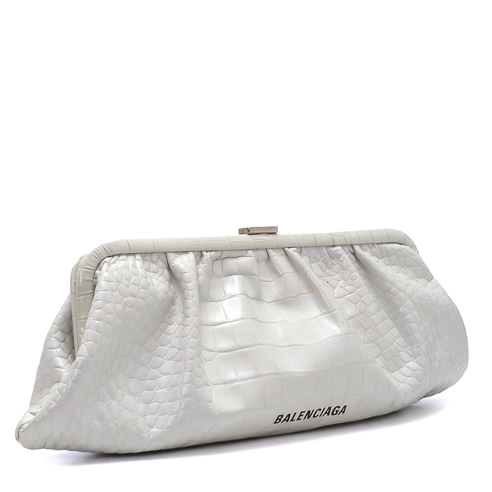 Balenciaga - White Croco Embossed XL Cloud Clutch